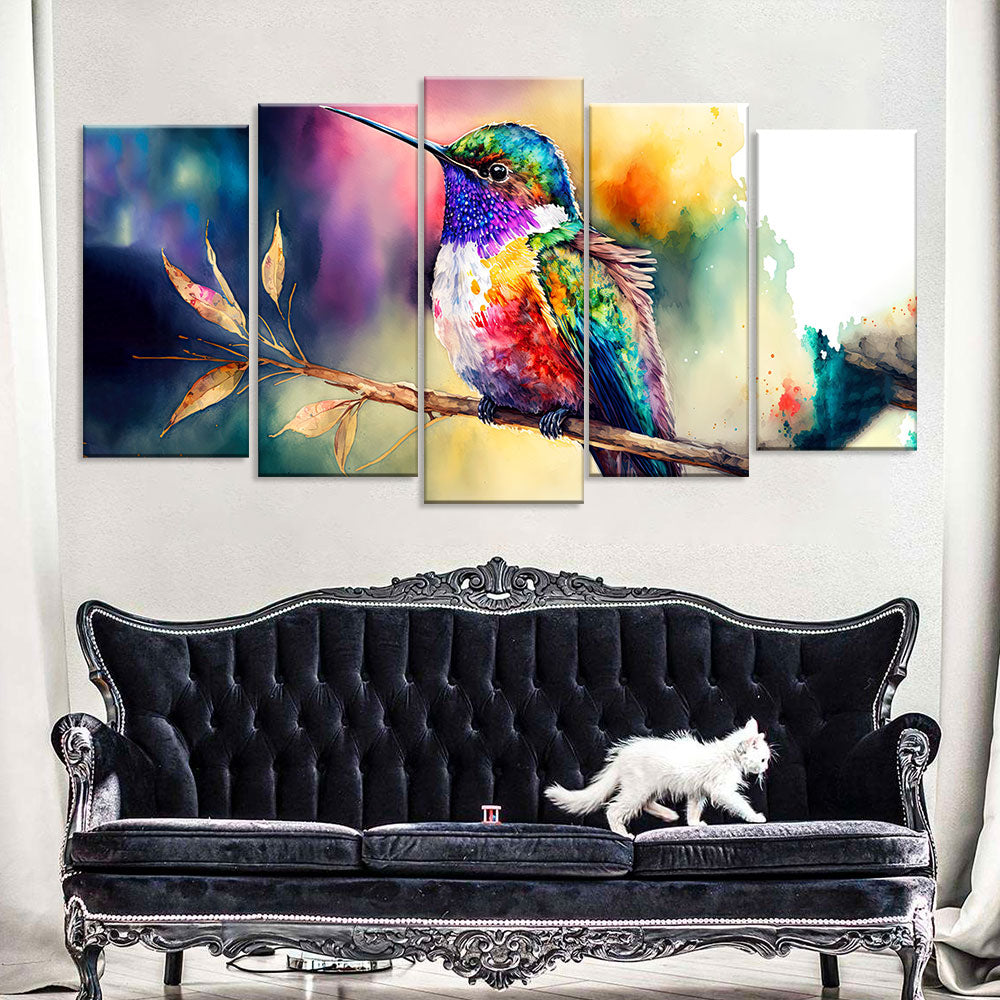 Colorful Watercolor Hummingbird Canvas Wall Art