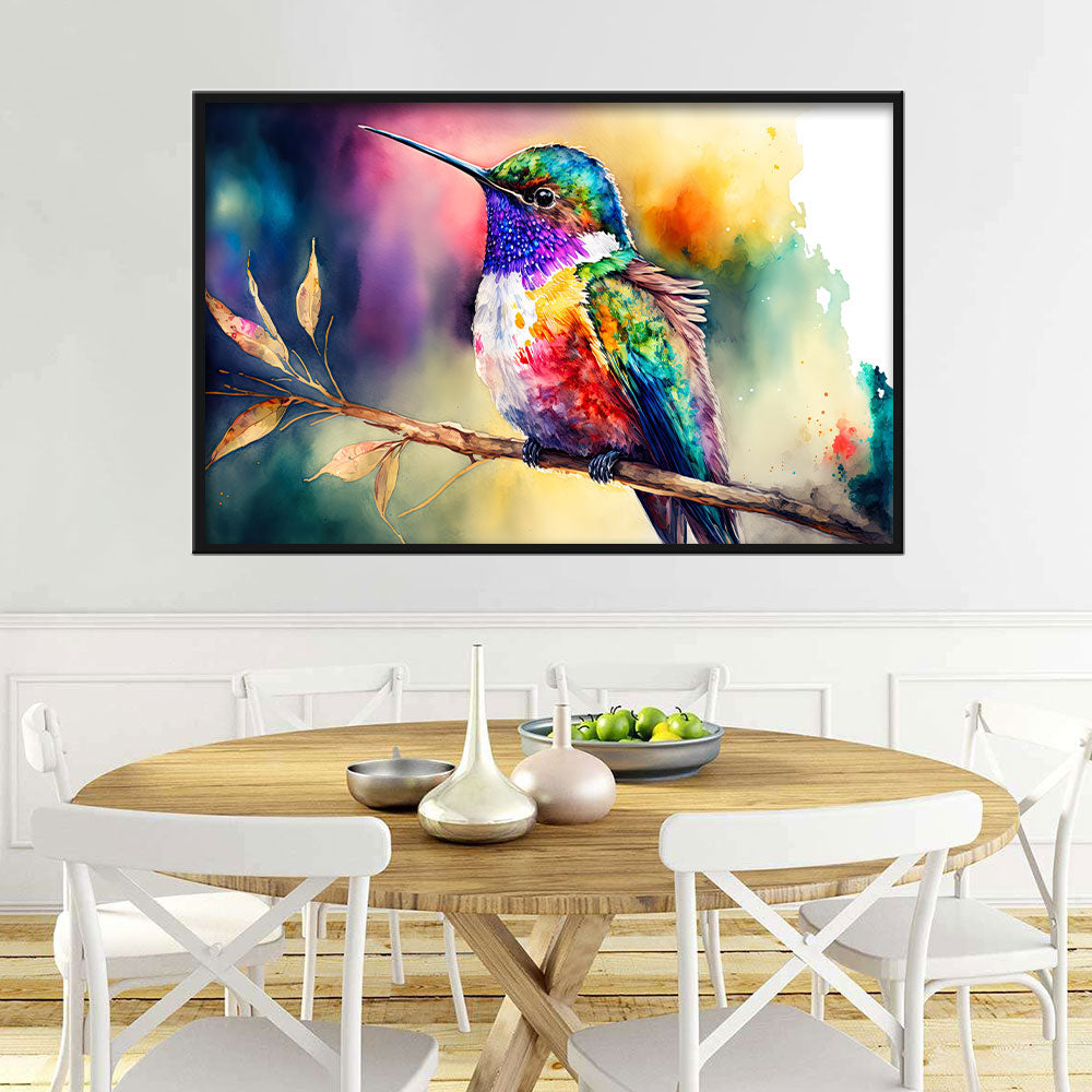 Colorful Watercolor Hummingbird Canvas Wall Art