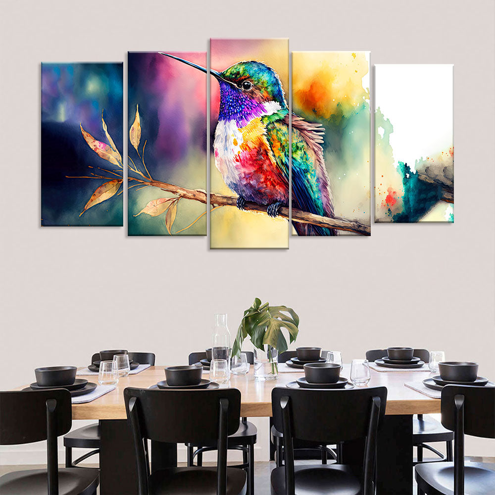 Colorful Watercolor Hummingbird Canvas Wall Art