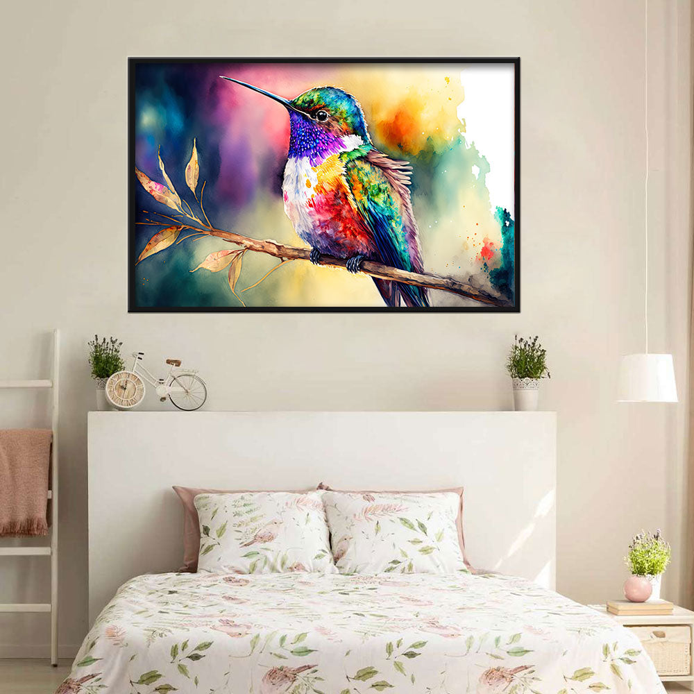 Colorful Watercolor Hummingbird Canvas Wall Art