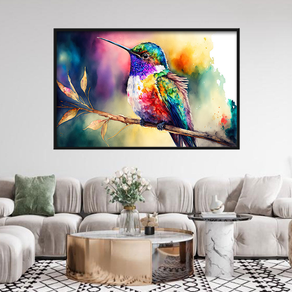 Colorful Watercolor Hummingbird Canvas Wall Art