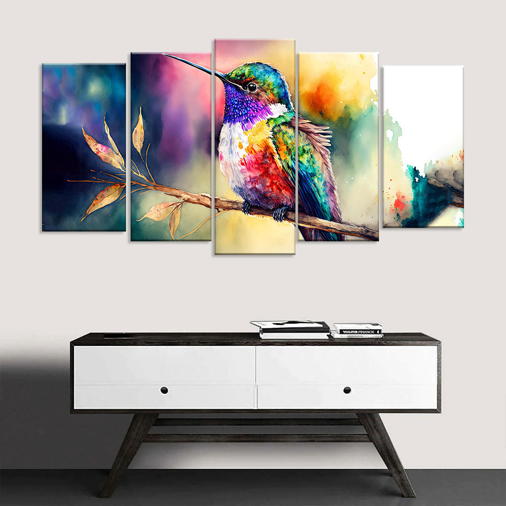 Colorful Watercolor Hummingbird Canvas Wall Art