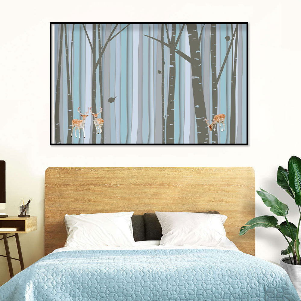 Deer in Enchanted Forest Canvas Wall Art