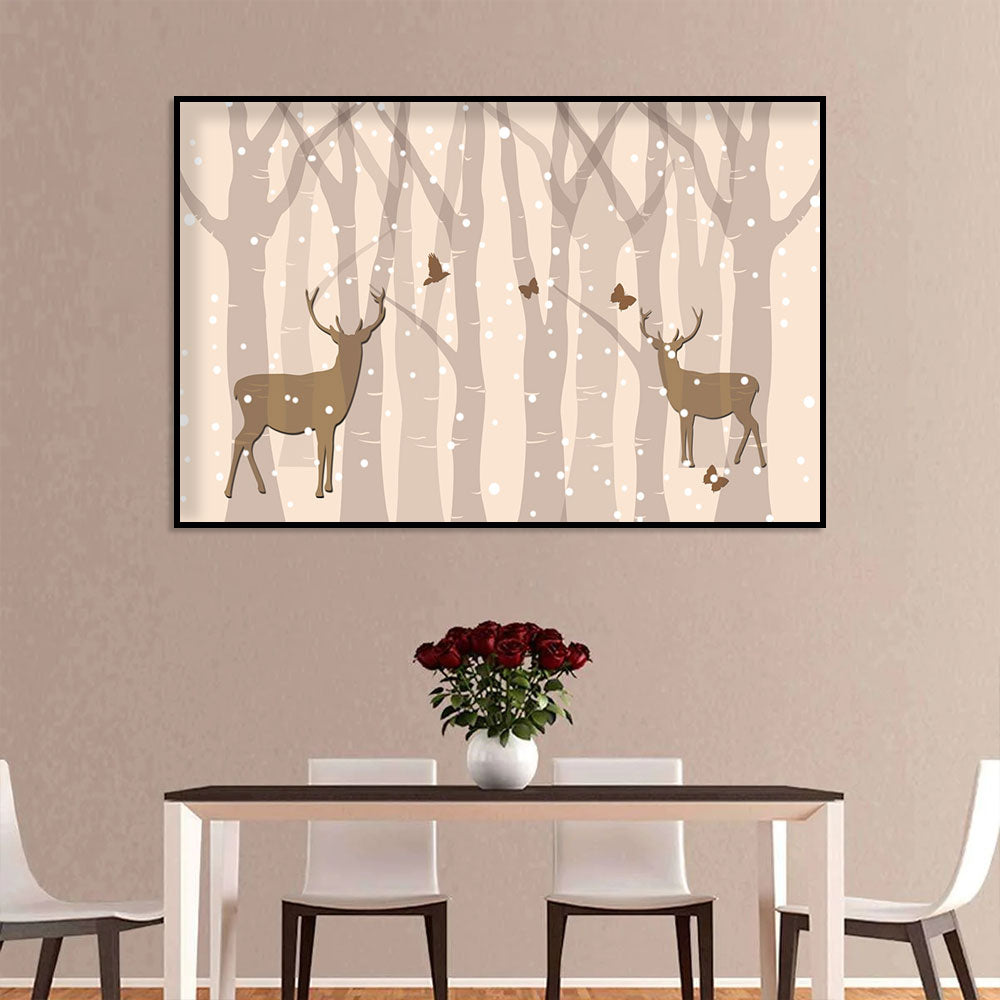 Winter Forest Deer Canvas Wall Art