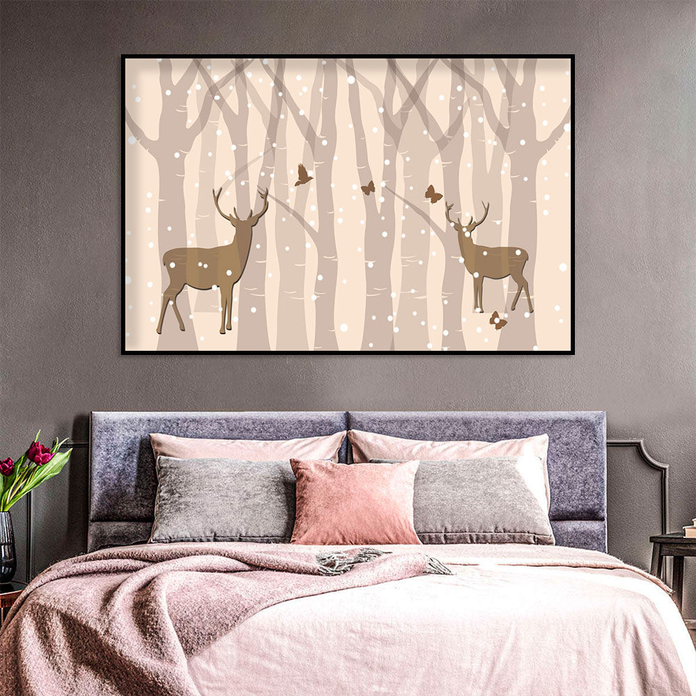 Winter Forest Deer Canvas Wall Art