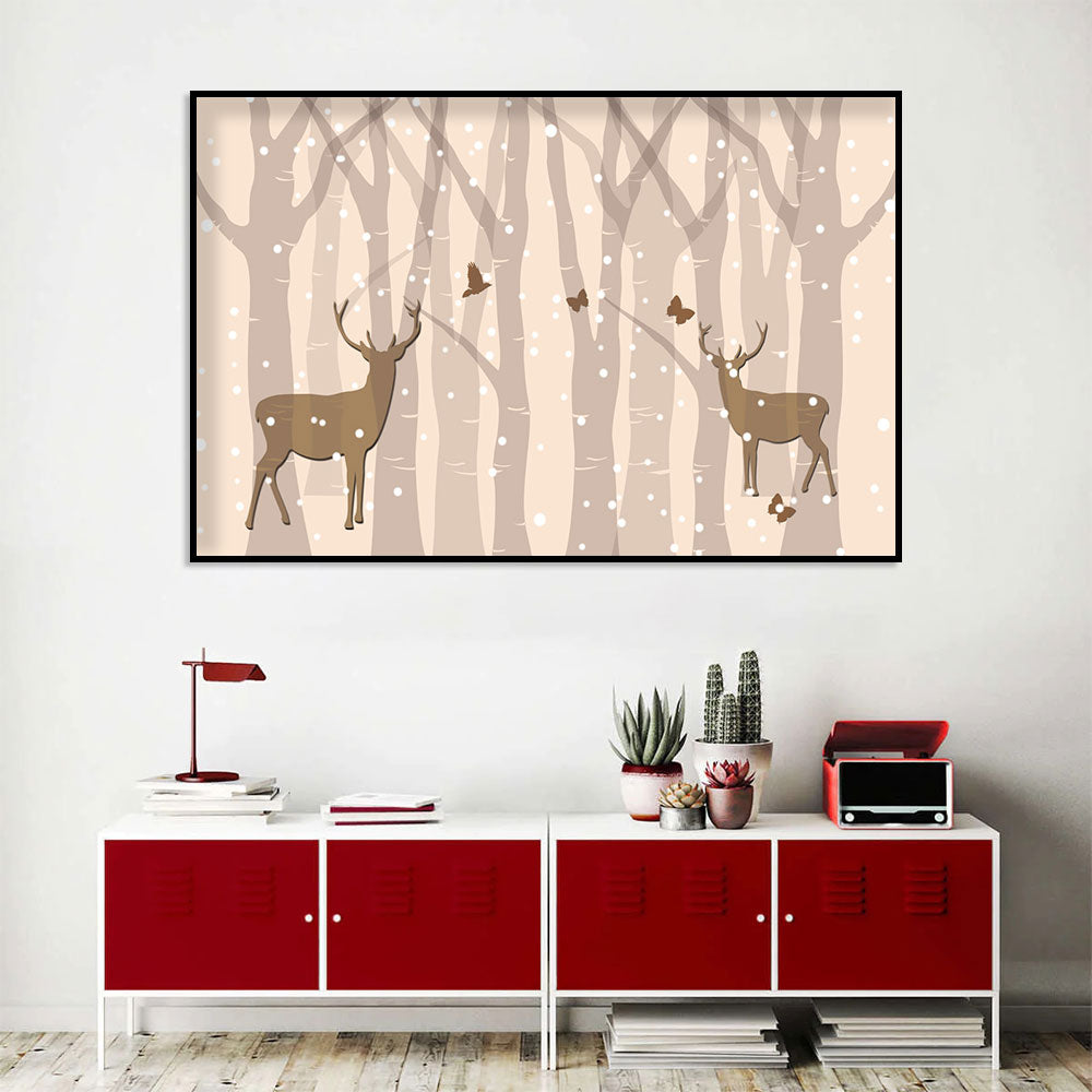 Winter Forest Deer Canvas Wall Art