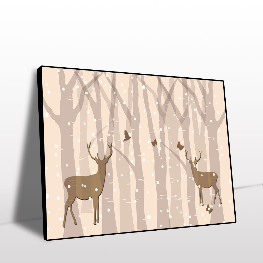 Winter Forest Deer Canvas Wall Art