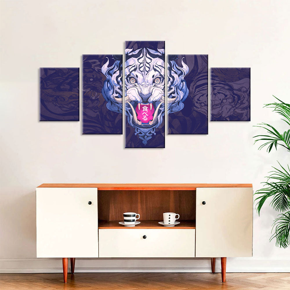 Abstract Japanese White Tiger Face Canvas Wall Art