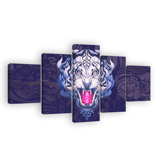 Abstract Japanese White Tiger Face Canvas Wall Art