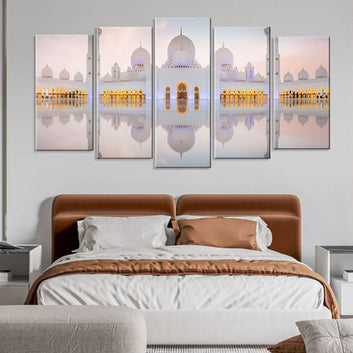 5 Piece Sheikh Zayed Grand Mosque Reflection in Water Canvas Wall Art