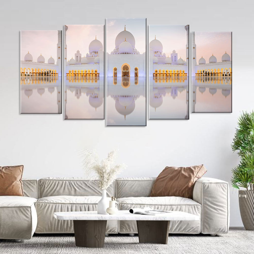 5 Piece Sheikh Zayed Grand Mosque Reflection in Water Canvas Wall Art