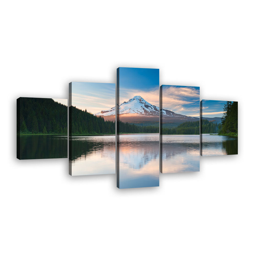 Snow Mountain and Lake in Mount Hood Canvas Wall Art