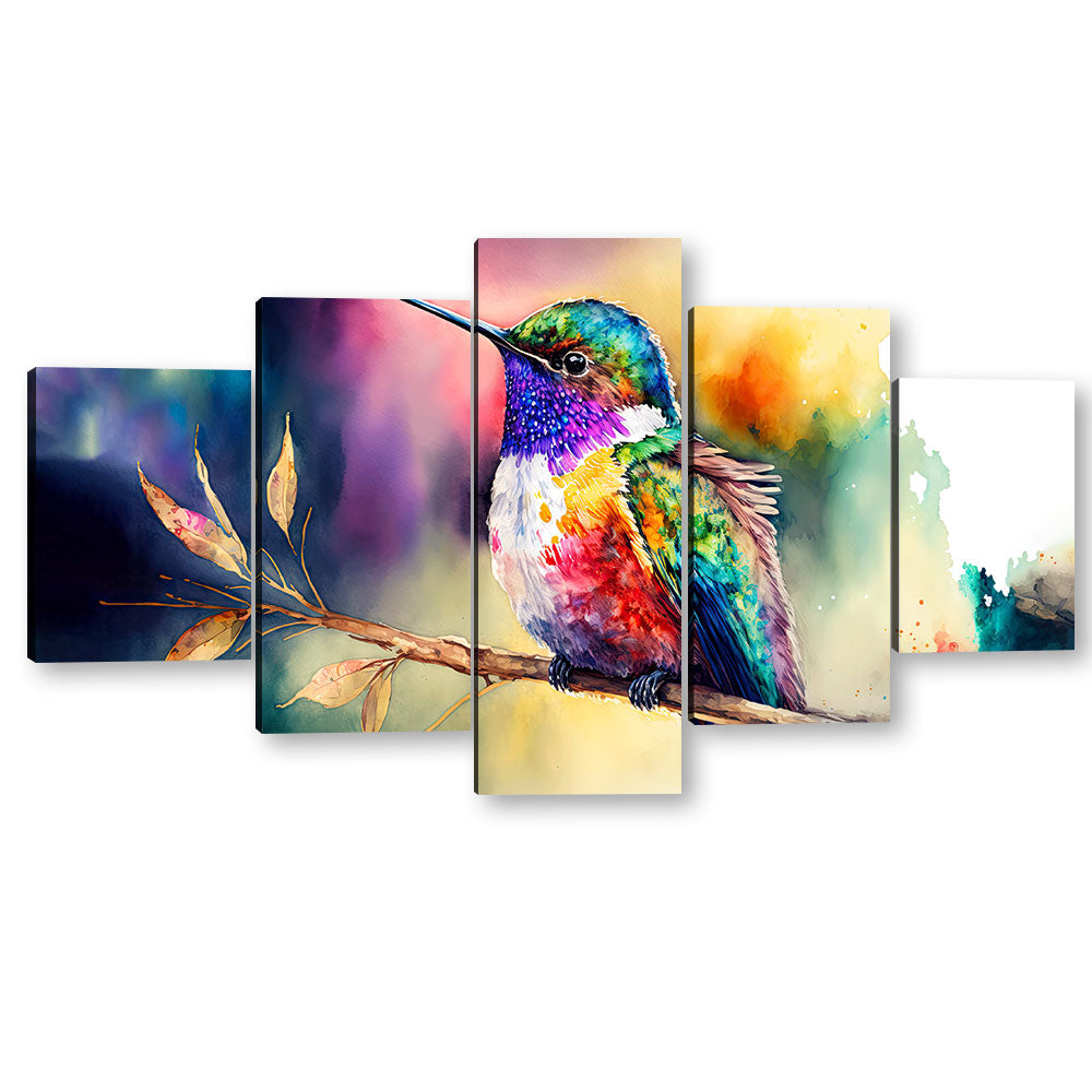 Colorful Watercolor Hummingbird Canvas Wall Art