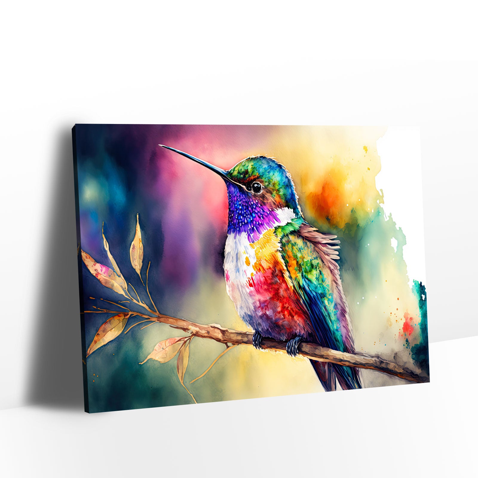 Colorful Watercolor Hummingbird Canvas Wall Art