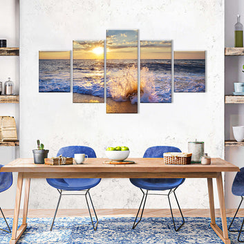 Sunset Ocean Beach Waves Canvas Wall Art