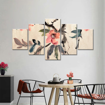 Abstract Chinese Watercolor Flower Canvas Wall Art