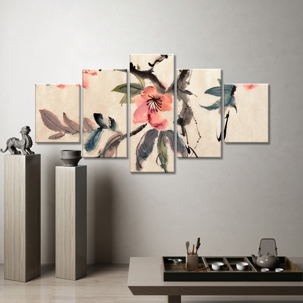  Abstract Chinese Watercolor Flower canvas wall art