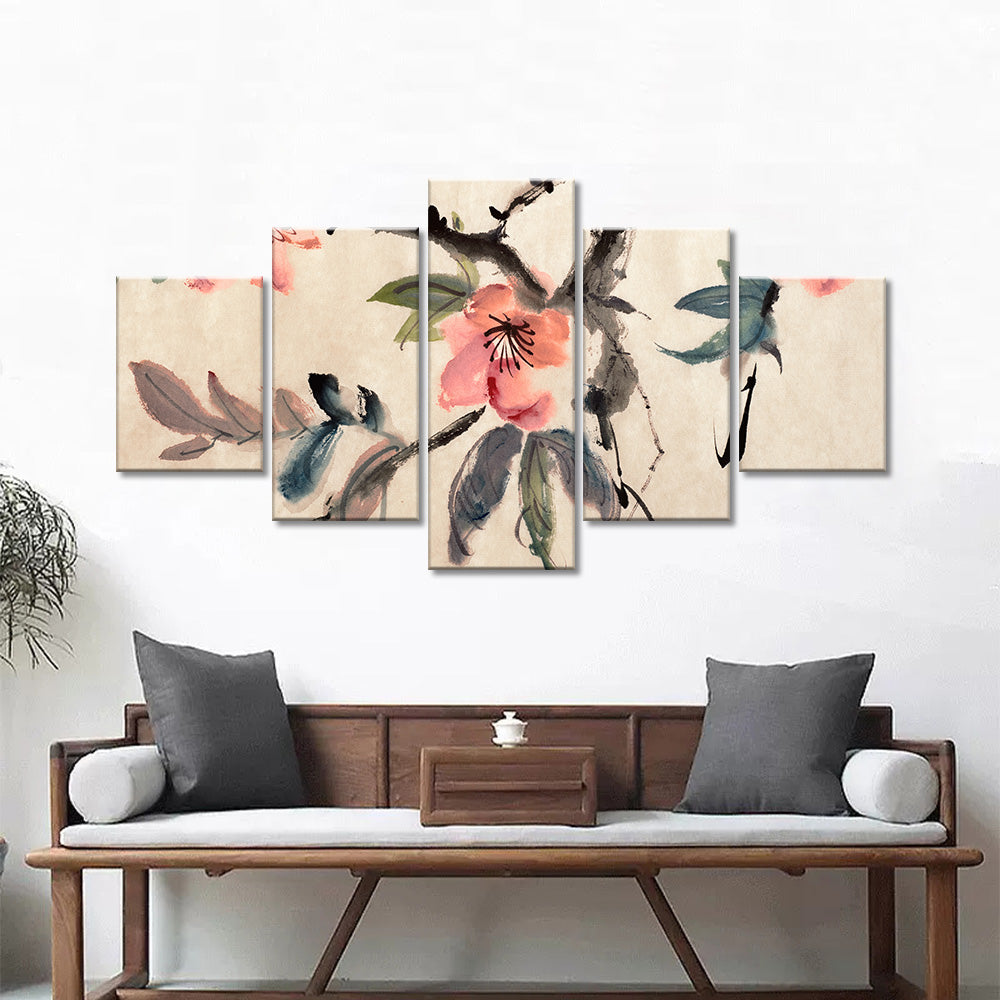  Abstract Chinese Watercolor Flower canvas wall art