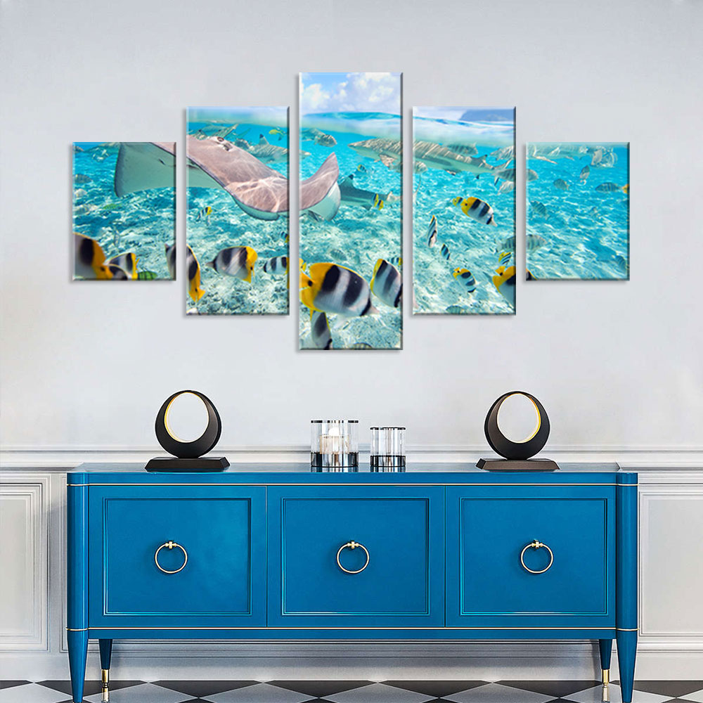 Tropical Fishes in Blue Ocean Canvas Wall Art