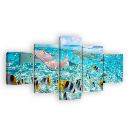 Tropical Fishes in Blue Ocean Canvas Wall Art