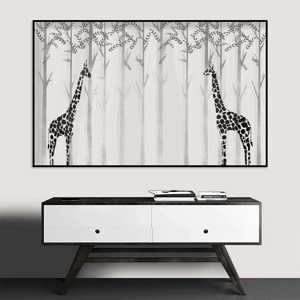 Whimsical Giraffes in Forest Canvas Wall Art