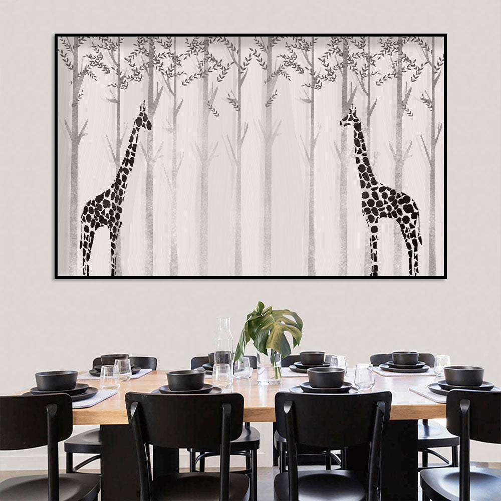 Whimsical Giraffes in Forest Canvas Wall Art