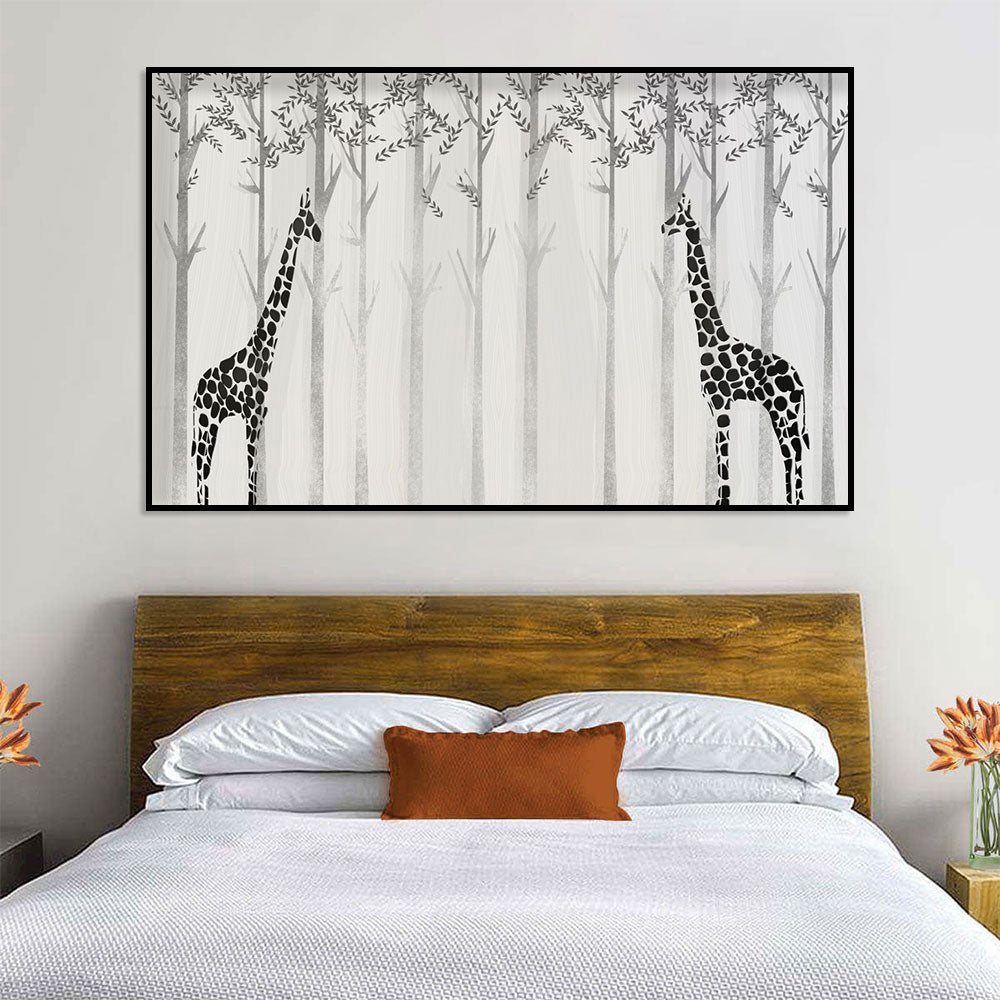 Whimsical Giraffes in Forest Canvas Wall Art