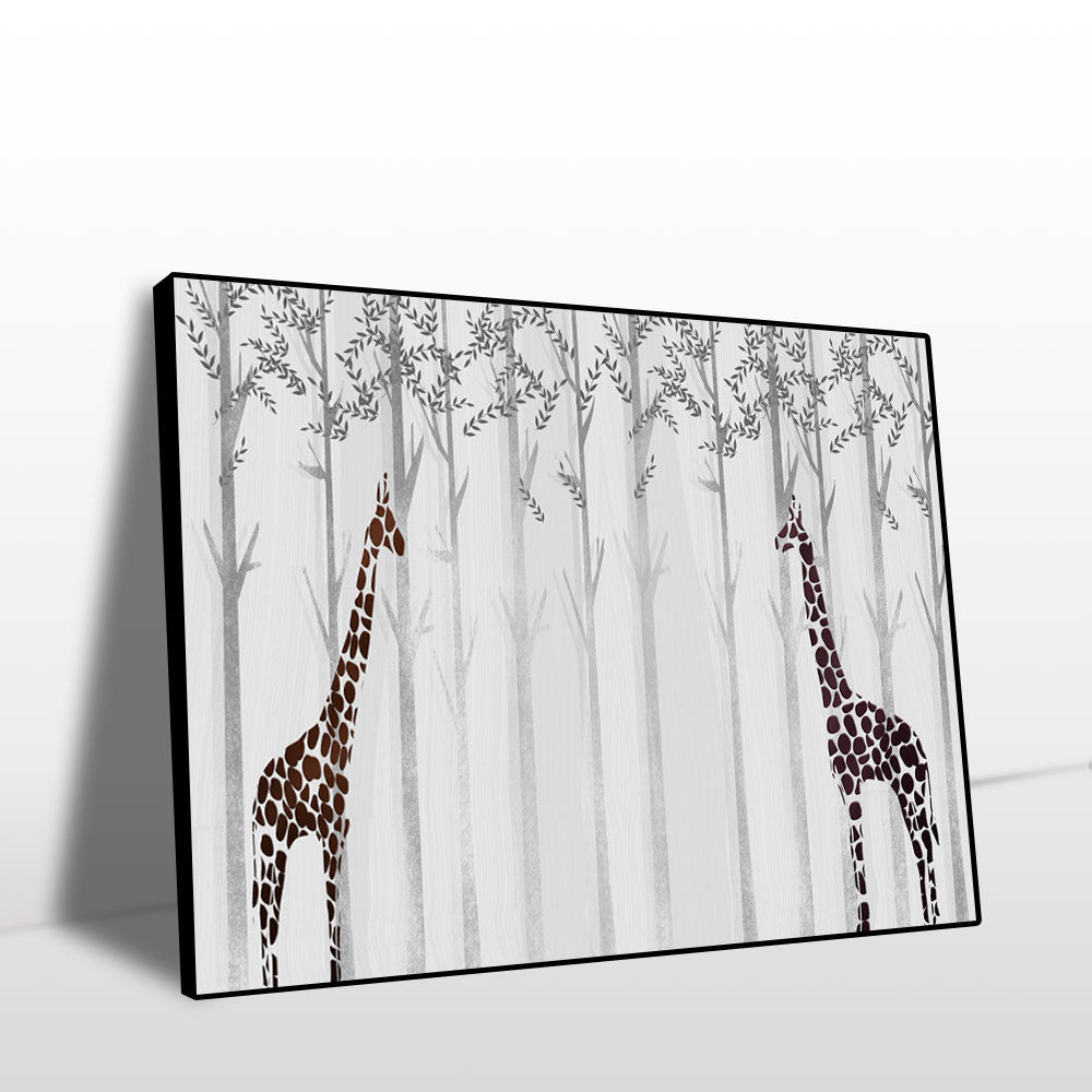 Whimsical Giraffes in Forest Canvas Wall Art