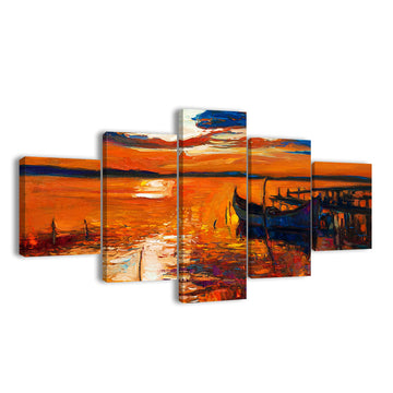  Watercolor Sunset Boat at Lake canvas wall art