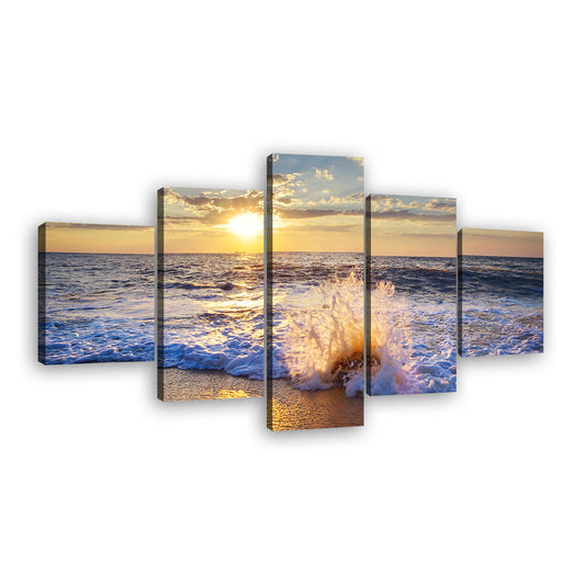 Sunset Ocean Beach Waves Canvas Wall Art