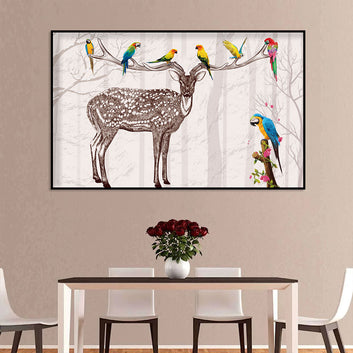 Forest Friends Deer and Parrots Canvas Wall Art