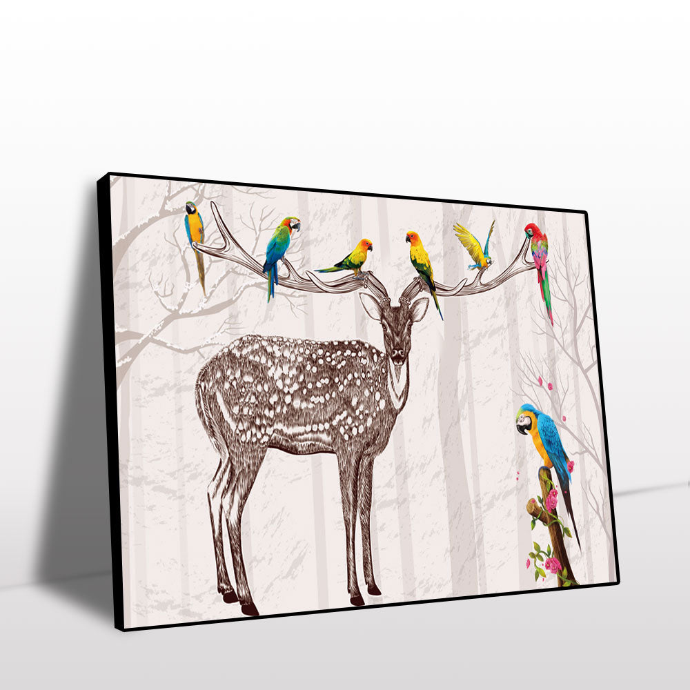 Forest Friends Deer and Parrots Canvas Wall Art