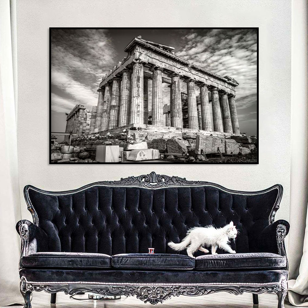 Timeless Parthenon Black and White Canvas Wall Art