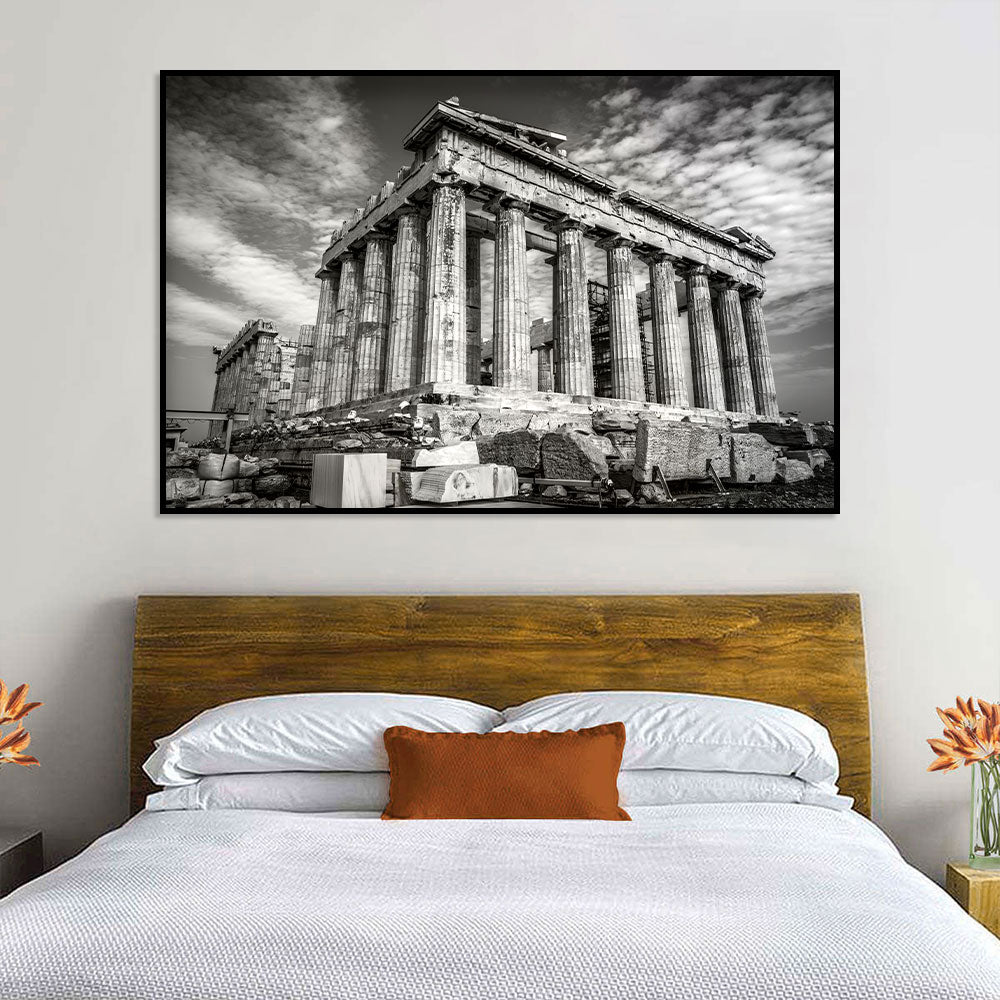 Timeless Parthenon Black and White Canvas Wall Art