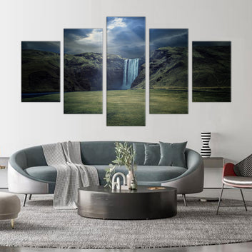 Majestic Waterfall Landscape: 5-Piece Nature Canvas Wall Art Set