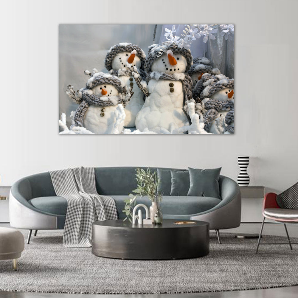 Festive Snowman Family Canvas Wall Art