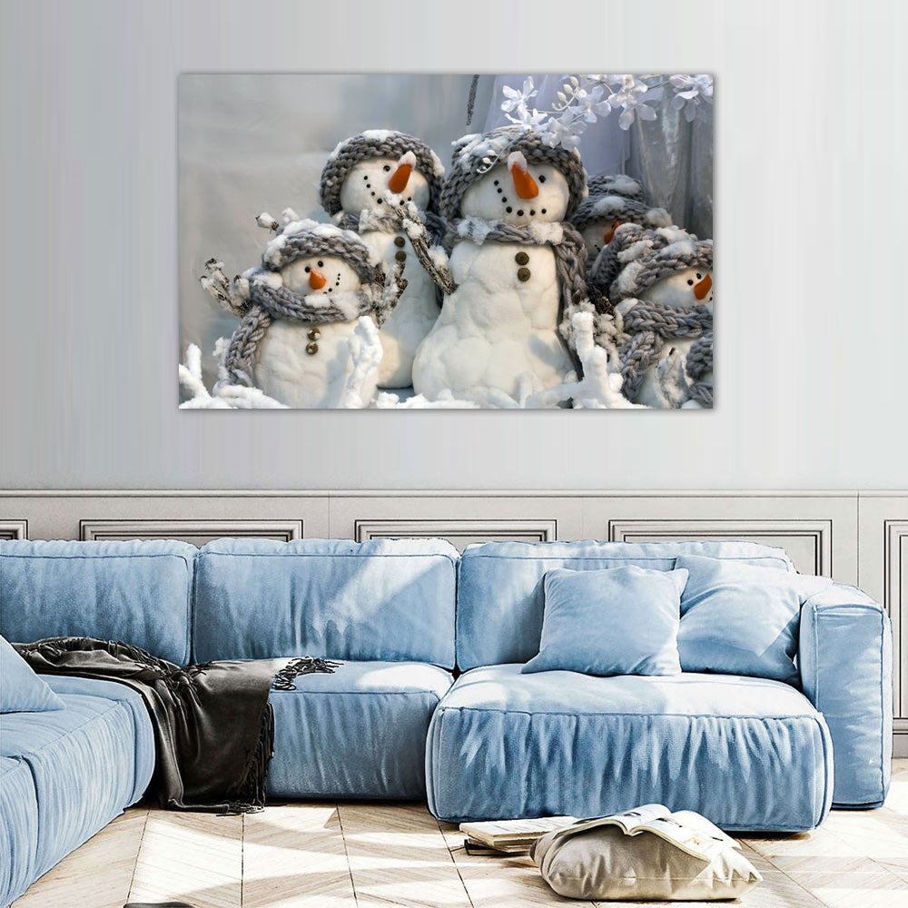 Festive Snowman Family Canvas Wall Art