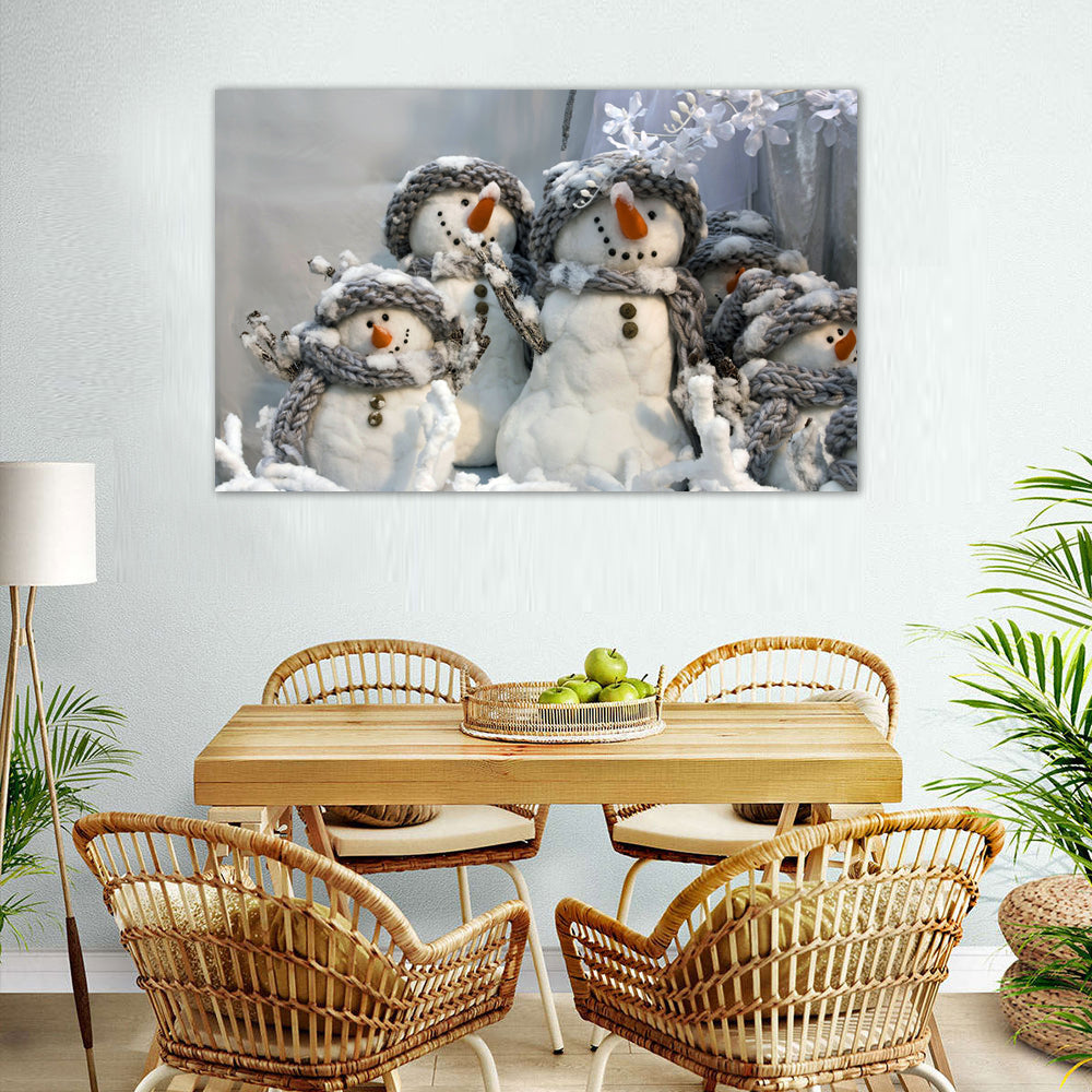 Festive Snowman Family Canvas Wall Art