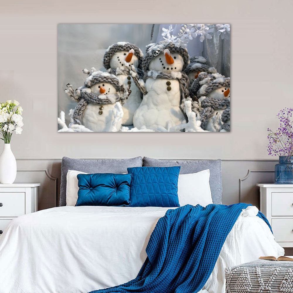 Festive Snowman Family Canvas Wall Art