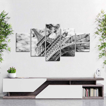 Black and White Eiffel Tower Cloudscape Canvas Wall Art