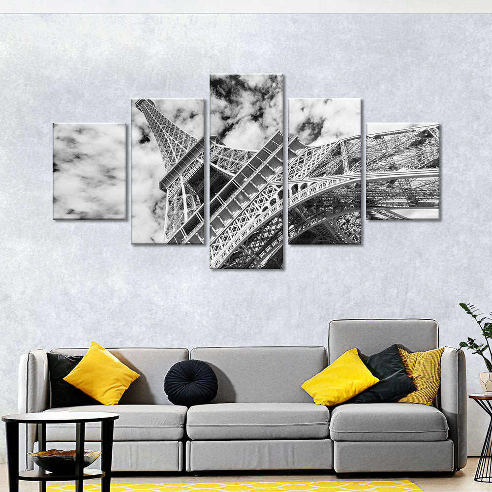 Black and White Eiffel Tower Cloudscape canvas wall art