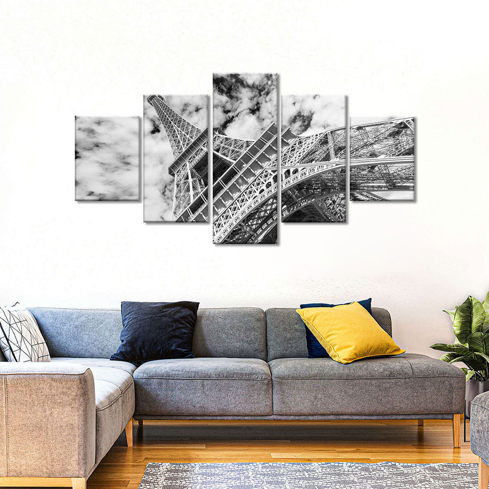 Black and White Eiffel Tower Cloudscape canvas wall art