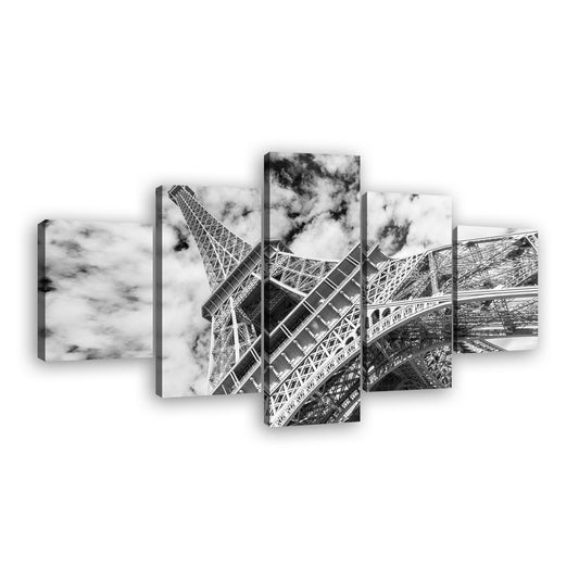 Black and White Eiffel Tower Cloudscape Canvas Wall Art