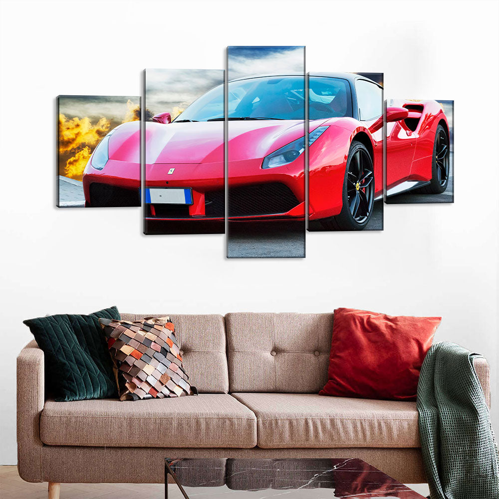 5 Piece Ferrari 488 GTB on Road Canvas Wall Art