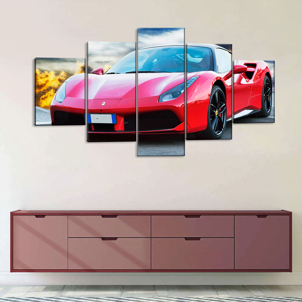 5 Piece Ferrari 488 GTB on Road Canvas Wall Art