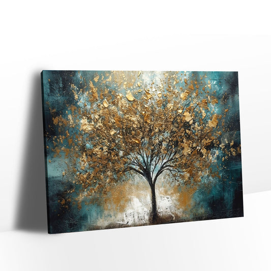 Gold and Blue Abstract Winter Tree Canvas Wall Art