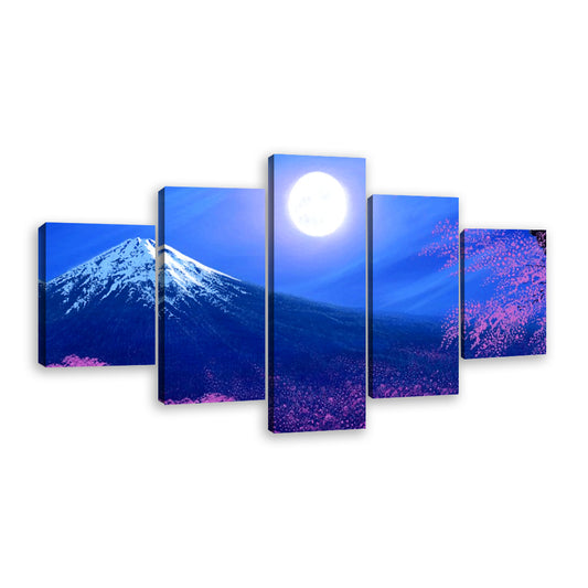 Mount Fuji Cherry Blossom with Moon Canvas Wall Art