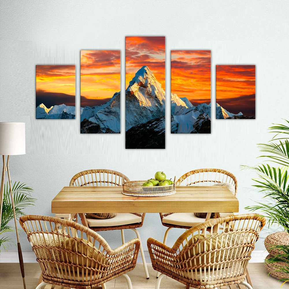 Sunset Over Ama Dablam: 5-Piece Himalayan Mountain Canvas Wall Art