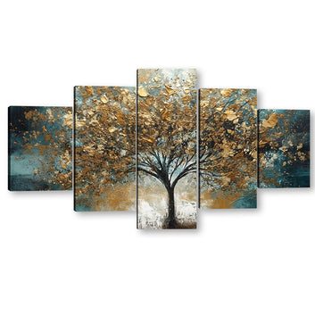 Gold and Blue Abstract Winter Tree Canvas Wall Art