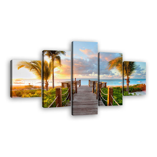 Palm Tree Sunset Boardwalk Canvas Wall Art